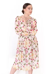 Rochie rapsody of color din chiffon policolor accesorizata cu flori
