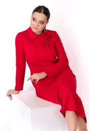 Rochie red flame din jerse accesorizata cu flori