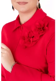 Rochie red flame din jerse accesorizata cu flori