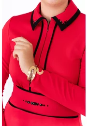 Rochie red flame din jerse accesorizata cu strasuri