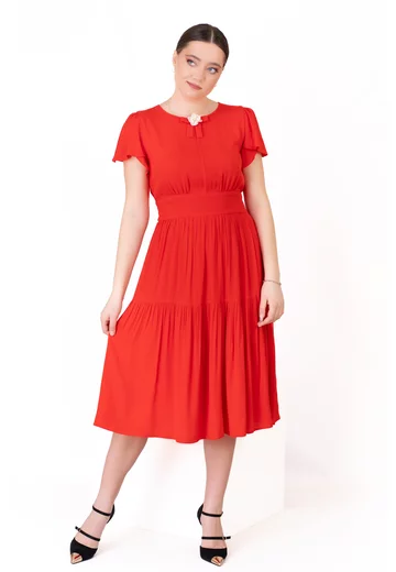 Rochie red poppie din vascoza fina cu fundita