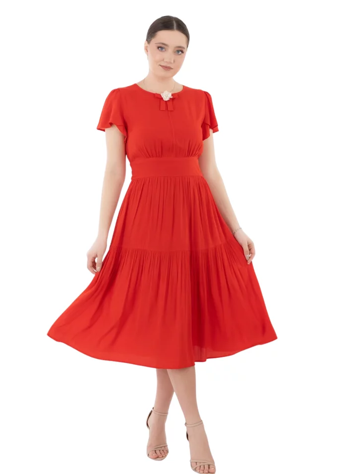 Rochie red poppie din vascoza fina cu fundita