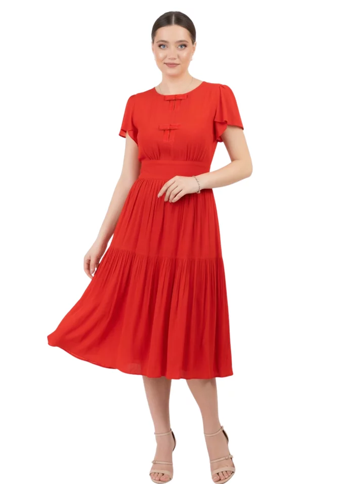 Rochie red poppie din vascoza fina cu fundite
