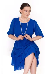 Rochie riviera albastru electric din chiffon creponat