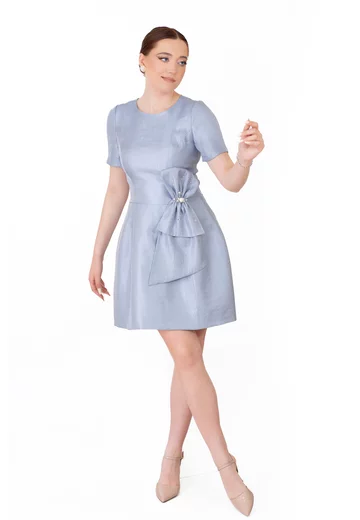 Rochie structurata blue sky din organza cu aspect satinat
