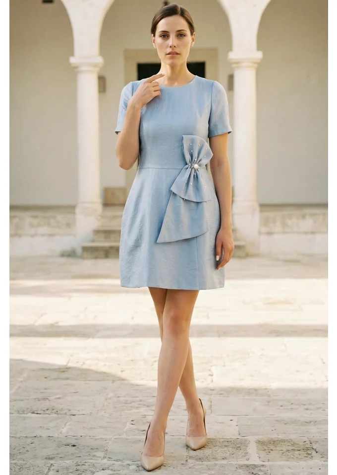 Rochie structurata blue sky din organza cu aspect satinat