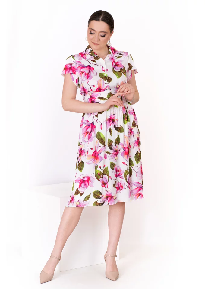 Rochie tip camasa cu imprimeu floral roz
