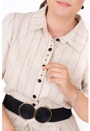 Rochie tip camasa din in natur cu dungi fine