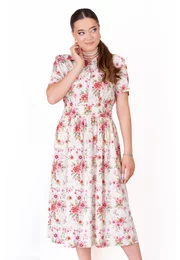 Rochie tip camasa din vascoza cu print flori de camp