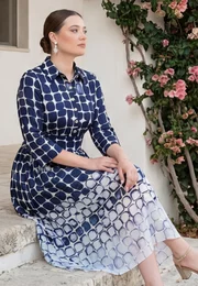 Rochie tip camasa navy cu print abstract geometric