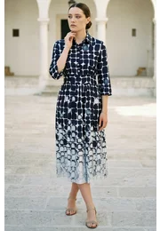 Rochie tip camasa navy cu print abstract geometric
