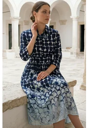 Rochie tip camasa navy cu print abstract geometric