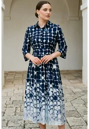 Rochie tip camasa navy cu print abstract geometric