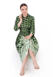 Rochie tip camasa verde jad cu print abstract geometric