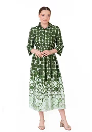 Rochie tip camasa verde jad cu print abstract geometric