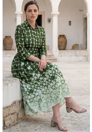 Rochie tip camasa verde jad cu print abstract geometric
