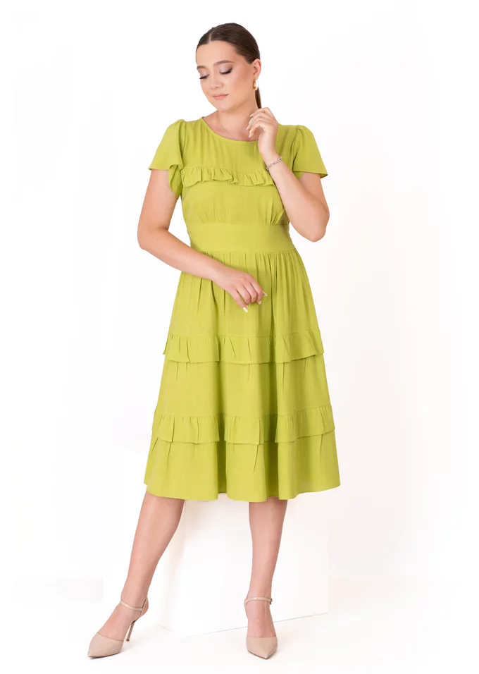 Rochie verde fistic din panza topita