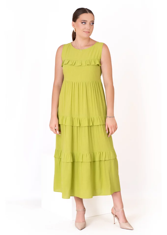 Rochie verde fistic din panza topita