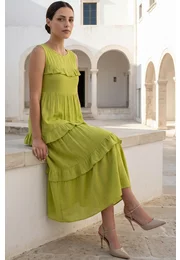 Rochie verde fistic din panza topita