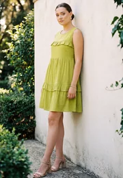 Rochie verde fistic din panza topita