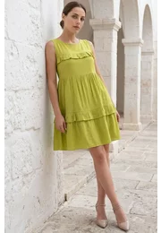 Rochie verde fistic din panza topita