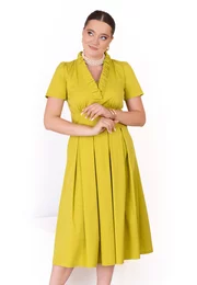 Rochie verde neon  din popliin cu detaliu tip volan