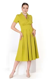 Rochie verde neon  din popliin cu detaliu tip volan