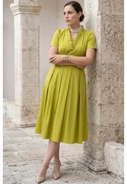 Rochie verde neon  din popliin cu detaliu tip volan