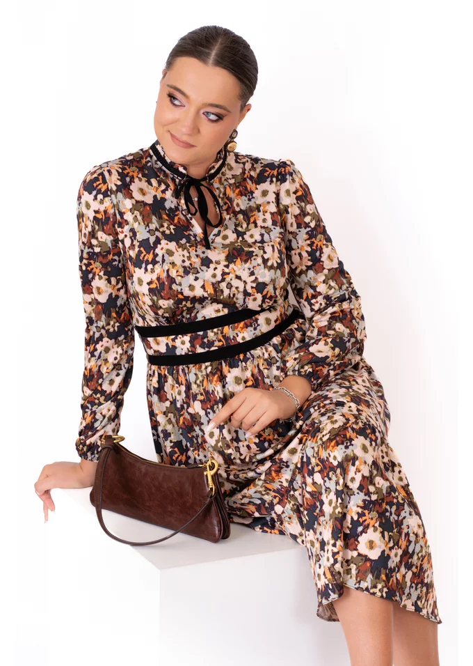 Rochie vintage amour din vascoza imprimata in stil boem cu snur