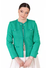 Sacou aqua glittery cu benzi impletite din stofa melange