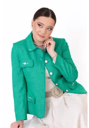 Sacou aqua green cu paspol glittery si clape