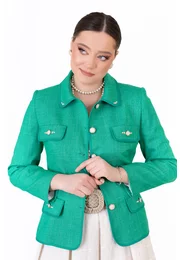 Sacou aqua green cu paspol glittery si clape