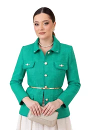 Sacou aqua green cu paspol glittery si clape