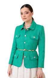 Sacou aqua green cu paspol glittery si clape