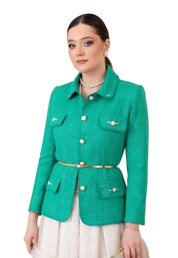 Sacou aqua green cu paspol glittery si clape