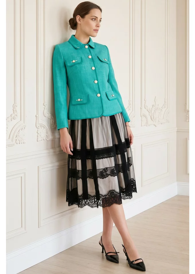 Sacou aqua green cu paspol glittery si clape