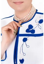 Sacou brodat manual ceramic blue din bumbac grofat