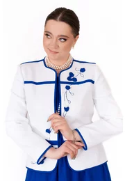 Sacou brodat manual ceramic blue din bumbac grofat