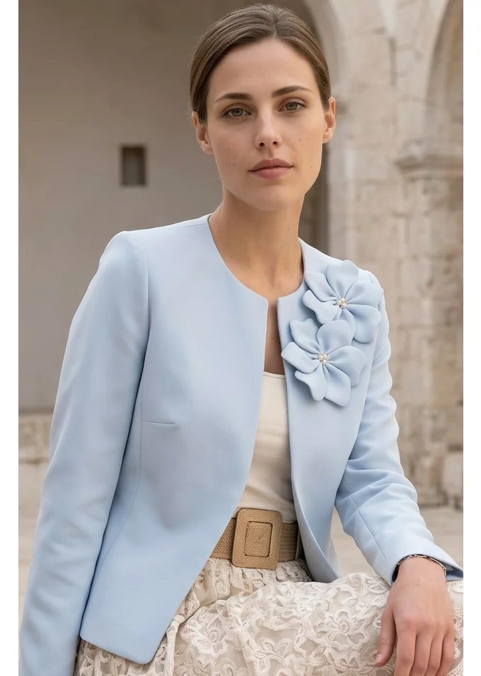 Sacou business sky blue din stofa fina