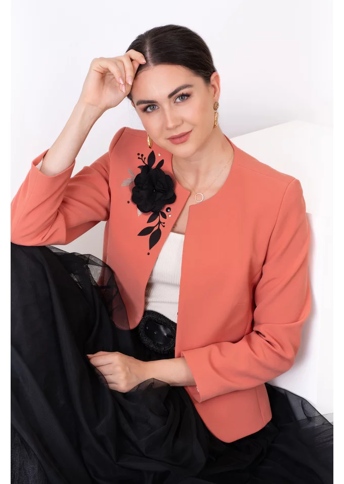 Sacou charlene burn peach cu detaliu floral