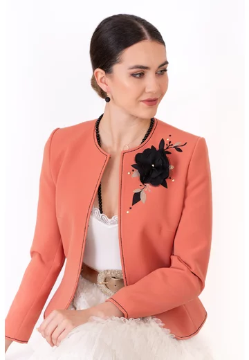 Sacou charlene burn peach cu detaliu floral si tighel