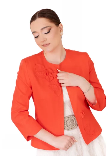 Sacou coral din in cu detalii ton in ton