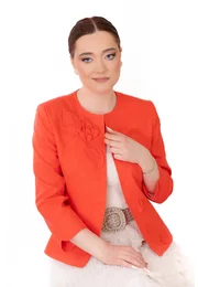 Sacou coral din in cu detalii ton in ton