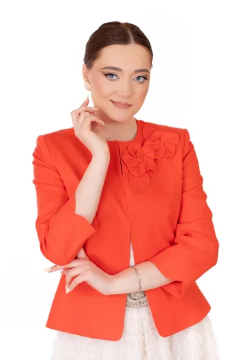 Sacou coral din in decorat cu flori