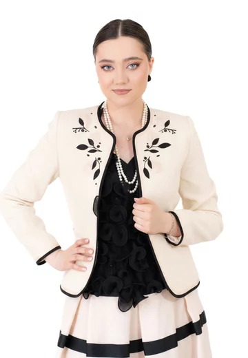 Sacou cream gold petals din tweed de bumbac