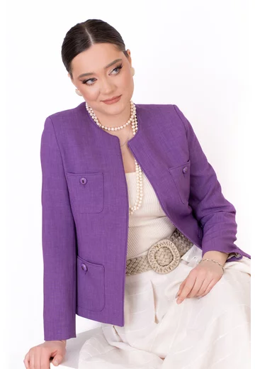 Sacou cu buzunare elegance purple din stofa usor melanjata