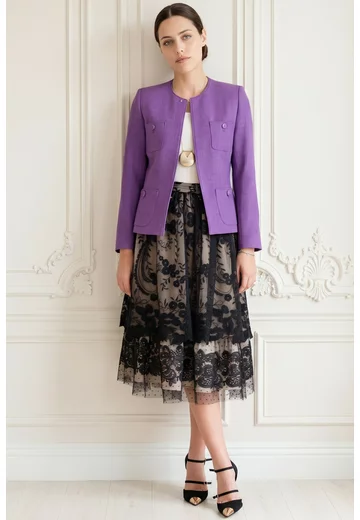 Sacou cu buzunare elegance purple din stofa usor melanjata