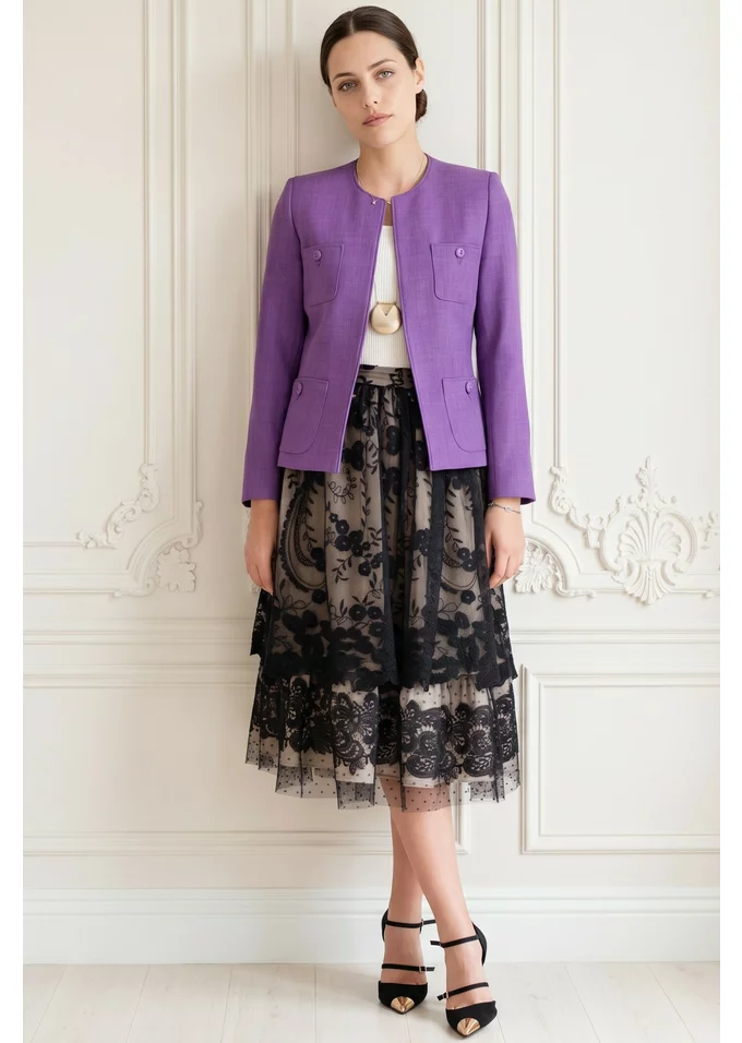 Sacou cu buzunare elegance purple din stofa usor melanjata