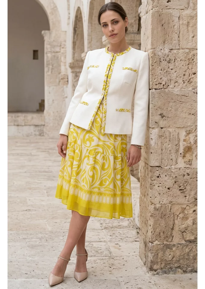 Sacou decorat cu benzi grafic abstract yellow swirl