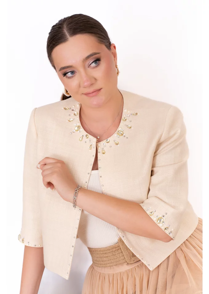 Sacou din in natur tip etamina cu explozie de pietre si perlute